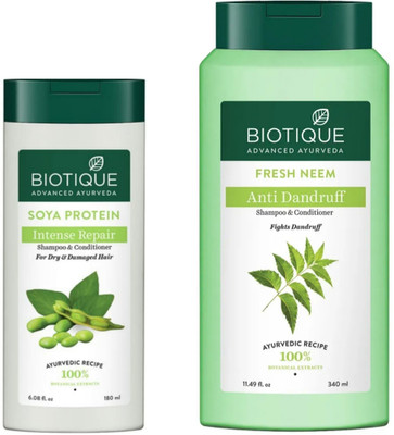 BIOTIQUE Fresh Neem 340Ml & Soya Protein 180Ml Shampoo (Pack Of 2)(520 ml)