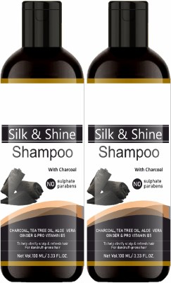 house of common Silk & Shiny Shampoo with Activated Charcoal Extract (100ml) Pack of 2(200 ml)