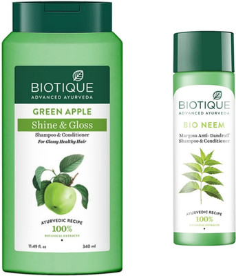 BIOTIQUE Green Apple 340ml Shampoo & Neem 120ml Shampoo(460 ml)