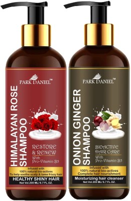 PARK DANIEL Premium Rose Shampoo & Onion Ginger Shampoo Combo Pack Of 2 bottle of 200 ml(400 ml)(400 ml)