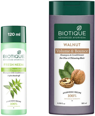 BIOTIQUE Fresh Neem Shampoo 120 ML & Walnut Shampoo 180 ML(300 ml)