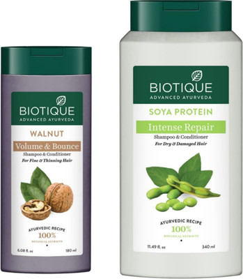 BIOTIQUE Soya Protein 340Ml & Walnut 180Ml Shampoo (Pack Of 2)(520 ml)