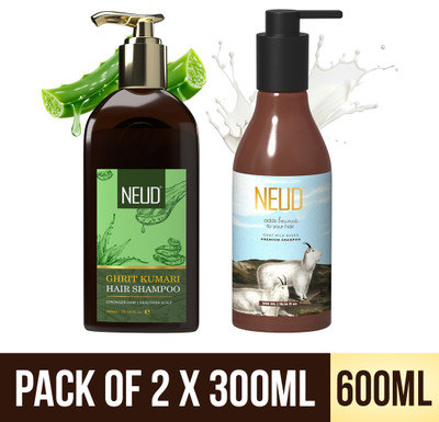 NEUD Herbal Shampoo Combo | Aloe Vera for Dandruff + Goat Milk for Moisture |300ml x2(600 ml)