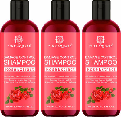 Pink Square Damage Control Shampoo ( With Rose Extract ) Pack Of 3 ( 300 ml )(300 ml)