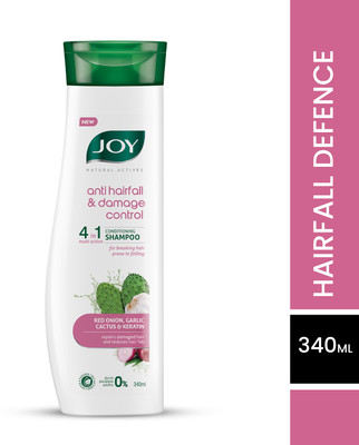Joy Natural Actives Anti Hairfall & Damage Control 4-in-1 Multi Action Conditioning Shampoo With Red Onion Keratin, Cactus & Garlic extracts | Anti Hair Fall Conditioning Shampoo(340 ml)