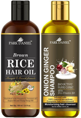 PARK DANIEL Premium Rice Oil & Onion Ginger Shampoo Combo Pack Of 2 bottle of 100 ml(200 ml)(200 ml)