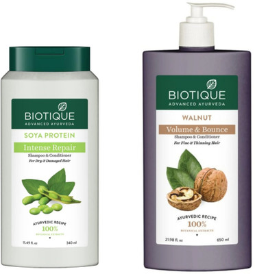 BIOTIQUE Shampoo - Soya Protein - 340ml & Walnut - 650ml (Pack of 2)(990 ml)
