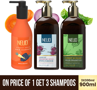 NEUD Onion + Aloe + Carrot Shampoo | Hair Strength, Dandruff Care | 300ml x 3(900 ml)