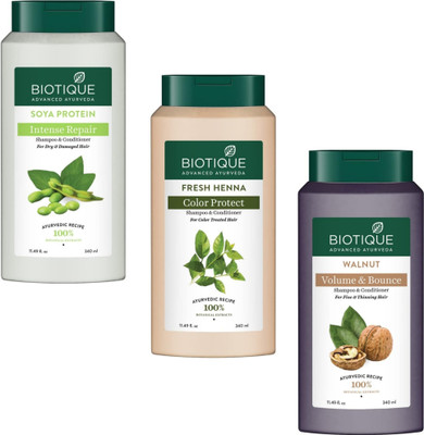 BIOTIQUE Walnut & Fresh Heena & Soya Protein Shampoo 340Ml (Pack Of 3)(1020 ml)