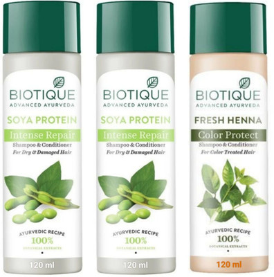 BIOTIQUE Shampoo 120 ML - Soya Protein Pcs-2 & Fresh Henna Pcs-1(360 ml)