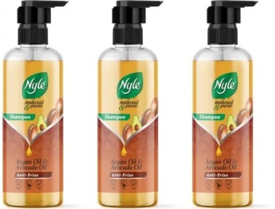 Nyle Natural & Pure Anti-Frizz Shampoo With Argan Oil & Avocado Oil, 475 ml x 3(1425 ml)