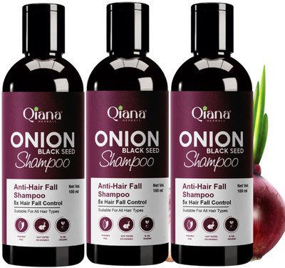 Qiana Onion Black Seed Shampoo – Anti-Hairfall Natural Blend – Pack of 3(100 ml)