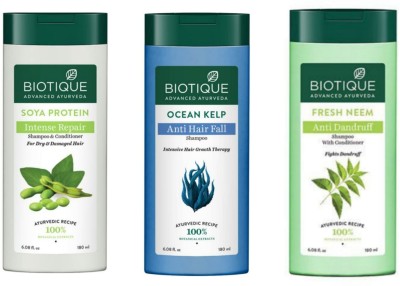 BIOTIQUE Shampoo 180 ML - Soya Protein , Ocean Kelp & Fresh Neem (Pack Of 3)(180 ml)