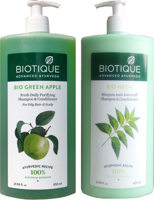 BIOTIQUE Green Apple and Neem Shampoo 650 ml Each(1300 ml)