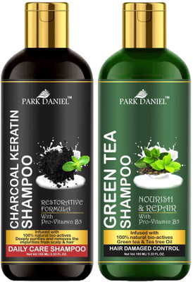 PARK DANIEL Premium Charcoal Keratin Shampoo & Green Tea Shampoo Combo Pack Of 2 bottle of 100 ml(200 ml)(200 ml)