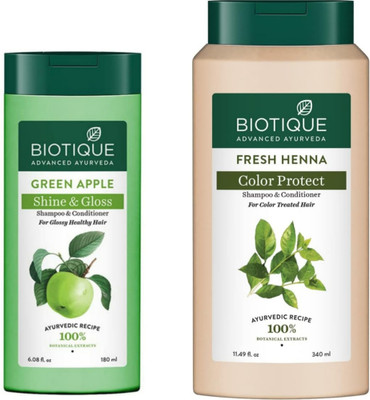 BIOTIQUE Shampoo - Green Apple - 180ml & Fresh Henna - 340ml (Pack of 2)(520 ml)