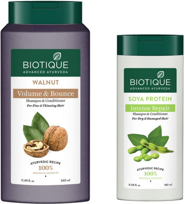 BIOTIQUE Walnut Shampoo 340 ML & Soya Protein Shampoo 180 ML(520 ml)
