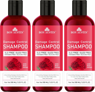 Bon Austin Damage Control Shampoo with Rose Extract for Frizzy Hair Pack 3 of 100ML(300 ml)