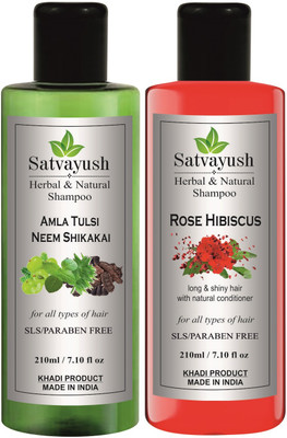 Satvayush Herbal Amla Tulsi Neem Shikakai Shampoo & Hibiscus Rose Shampoo Combo(420 ml)