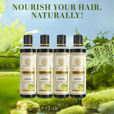 KHADI NATURAL Amla & Bhringraj Shampoo/Cleanser - SLS & Paraben Free (Pack of 4)(840 ml)
