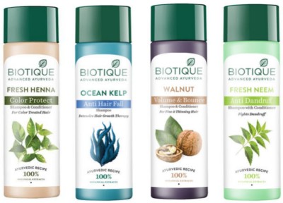 BIOTIQUE Shampoo Combo - Fresh Henna & Ocean Kelp & Walnut & Fresh Neem 120 ml Each(480 ml)