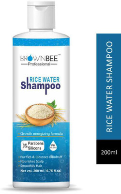 brownbee Rice Water Shampoo - Strength & Growth Formula - Free from Mineral Oils, Silicon & Paraben - For All Hair Types(200 ml)
