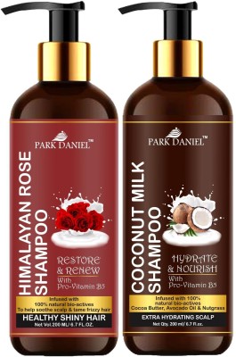 PARK DANIEL Premium Rose Shampoo & Coconut Milk Shampoo Combo Pack Of 2 bottle of 200 ml(400 ml)(400 ml)