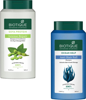 BIOTIQUE Shampoo 340ml - Ocean Kelp Anti Hair F. & Soya Protein Intense R. (Pack of 2)(680 ml)