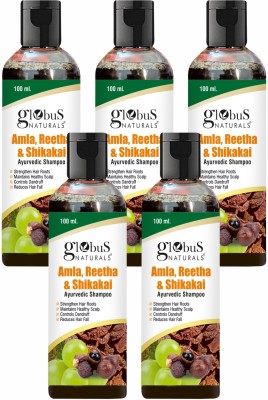 Globus Naturals Amla Reetha Shikakai Shampoo, Natural & Mild Hair Cleanser Set of 5, 100(500 ml)