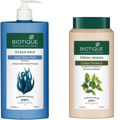 BIOTIQUE Shampoo Combo – Ocean Kelp 650 ML & Henna Leaf 340 ML (990 ml)