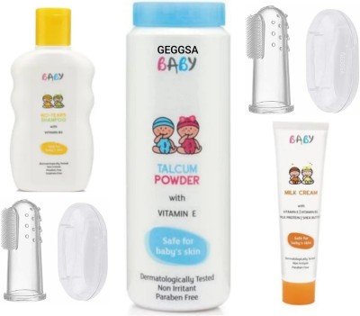 Geggsa Soft Baby Finger Toothbrush with Shampoo(200ml), Talcum Powder(100g), Cream(50g)(350 ml)