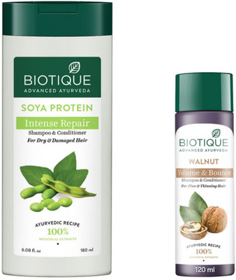 BIOTIQUE Soya Protein Shampoo 180 ML & Walnut Shampoo 120 ML(300 ml)
