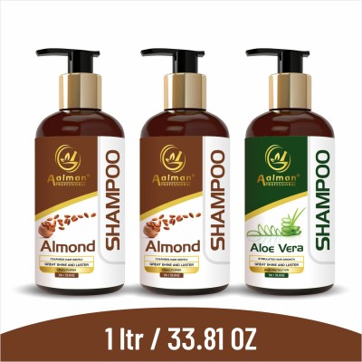 Aalman Professional Almond (2)+ Alovera(1) Shampoo Comboo (3-Bottal)(1 L)