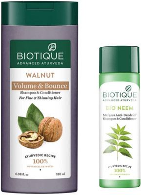 BIOTIQUE Shampoo - Walnut Volume & Bounce 180ml & Fresh Neem 120ml (Pack of 2)(300 ml)
