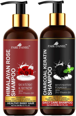 PARK DANIEL Premium Rose Shampoo & Charcoal Keratin Shampoo Combo Pack Of 2 bottle of 200 ml(400 ml)(400 ml)