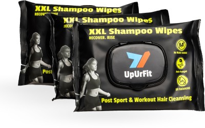 UpUrFit Shampoo Wipes, 10 wipes, Pack of 3, Shampoo in a Wipe, No Water/Residue(630 ml)