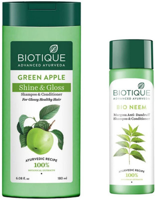 BIOTIQUE Shampoo - Green Apple Shine & Gloss 180ml & Fresh Neem 120ml (Pack of 2)(300 ml)