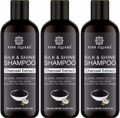 Pink Square Silk & Shine Shampoo ( With Charcoal Extract ) Combo Pack Of 3 ( 300 ml )(300 ml)