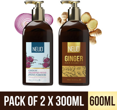 NEUD Sulfate-Free Onion Fenugreek + Ginger Shampoo Combo for Men & Women || 2x300ml(600 ml)