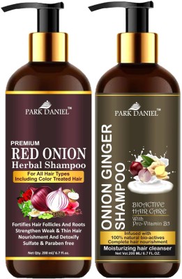PARK DANIEL Red Onion Shampoo & Onion Ginger Shampoo Combo Pack Of 2 bottle of 200 ml(400 ml)(400 ml)