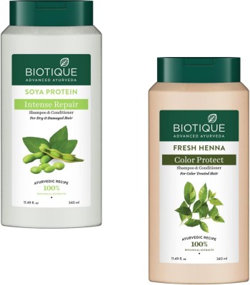 BIOTIQUE Shampoo 340ml - Soya Protein Intense R. & Fresh Henna (Pack of 2)(680 ml)