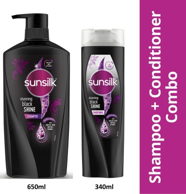 SUNSILK Stunning Black Shine Shampoo & Conditioner  (990 ml)