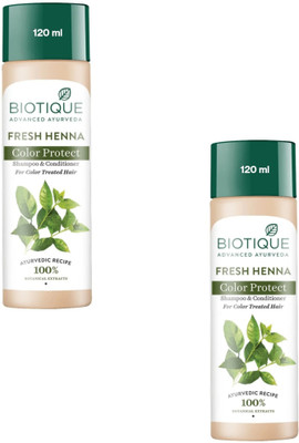 BIOTIQUE Fresh Henna Colour Protect Shampoo - 120ml (Pack of 2) (Pack of 2)(240 ml)