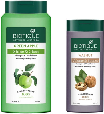 BIOTIQUE Green Apple Shampoo 340 ML & Walnut Shampoo 180 ML(520 ml)