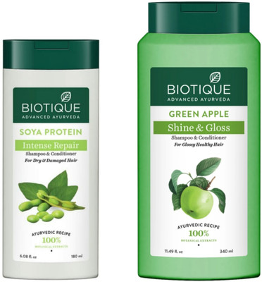 BIOTIQUE Shampoo - Soya Protein - 180ml & Green Apple - 340ml (Pack of 2)(520 ml)