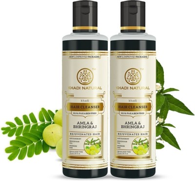 KHADI NATURAL Herbal Amla & Bhringraj Shampoo/Cleanser - SLS & Paraben Free (Pack of 2)(420 ml)