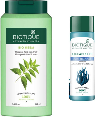 BIOTIQUE Neem 340ml & Ocean Kelp 120ml Shampoo(460 ml)