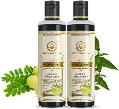 KHADI NATURAL Amla & Bhringraj Hair Cleanser/Shampoo - SLS & Paraben Free (Pack of 2)(420 ml)