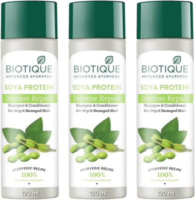 BIOTIQUE Soya Protein Shampoo 120 ML (Pack Of 3)(360 ml)