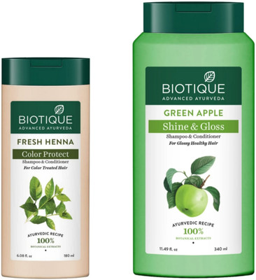 BIOTIQUE Green Apple 340Ml & Fresh Heena 180Ml Shampoo (Pack Of 2)(520 ml)